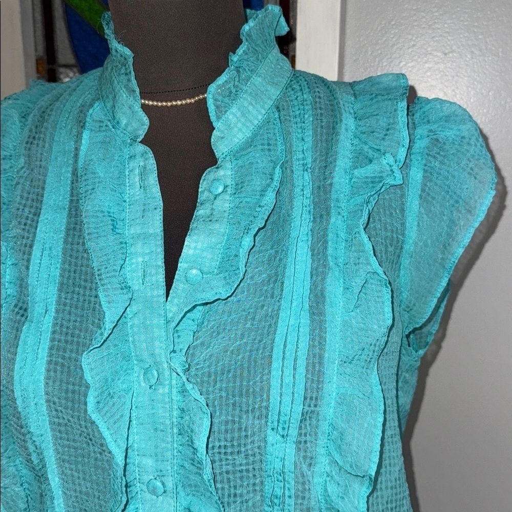 XXI Forever 21 Vintage Smocked Waist Y2K Flutter Sleeve Blouse SZ Small - Picture 3 of 7